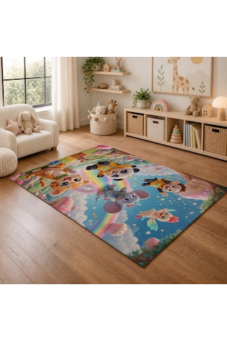 Kartela Halı Neşeli Arkadaşlar Kaymaz Taban Çocuk Oyun Halısı - 160 X 240 Cm Çok Renkli
