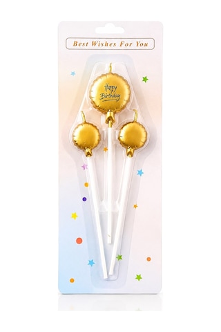 "happy Birthday" Yazılı Şık Altın Renkli Balon Tasarımlı Pasta Mum Seti 11-12