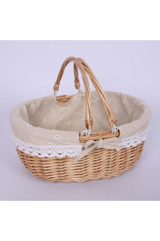 Cbtx Söğüt Sepeti Açık Piknik Sepeti Dokuma Sepet Yumurta Kabı S Çift KulpluPapatya
