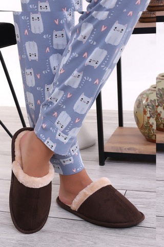 Wordex U050 Unisex Kışlık Ev İçi Terliği Kürklü Yünlü Terlik Kahverengi