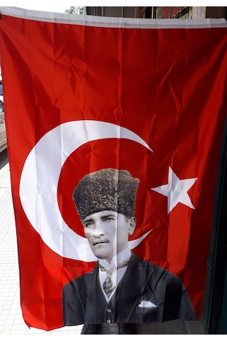 Bayrak Türk Bayrağı Atatürk'lü 100CM X 150CM Saten Kumaş+ 4 Mt