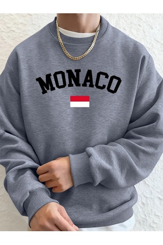 Startmore Tarzsokak Monaco Bayrağı Baskılı Erkek Kapüşonlu Sweatshirtleri Sonbahar Kış Polar Sıcak Sweatshirtler Gri