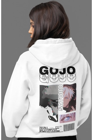 Sevbano Jujutsu Kaisen Gojo Satoru Anime Sırt Baskılı Unisex Oversize Pen beyaz