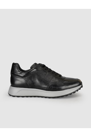 Cabani Siyah Erkek Hakiki Deri Sneaker Ayakkabı