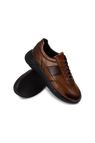 Deery Hakiki Deri Taba Rengi Erkek Sneaker Ayakkabı - 01963Mtbae02 Taba
