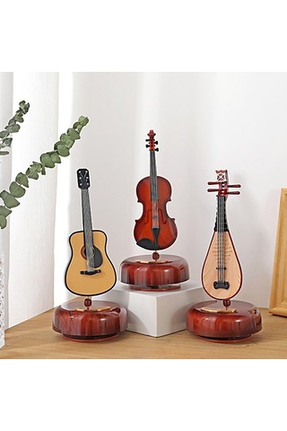 Ulzyvf Mini Elektro Gitar Müzik Kutusu - Kahverengi Çalgı Maketi Hediye Kahverengi