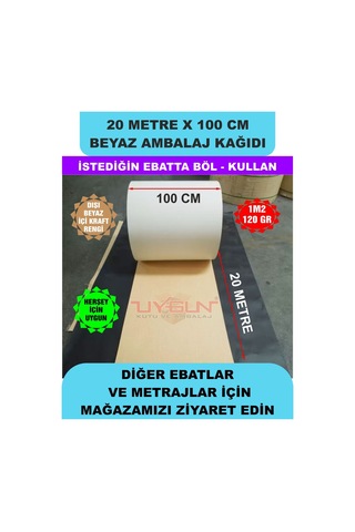 100 Cm X 20 Metre Bobin Beyaz Ambalaj Kağıdı Çift Yönlü, Ev Eşyası, Çeyiz, Hediye, Ürün Paketleme 20 Adet
