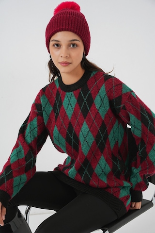 Bigdart Kadın Baklava Desenli Triko Kazak 15929 - Bordo