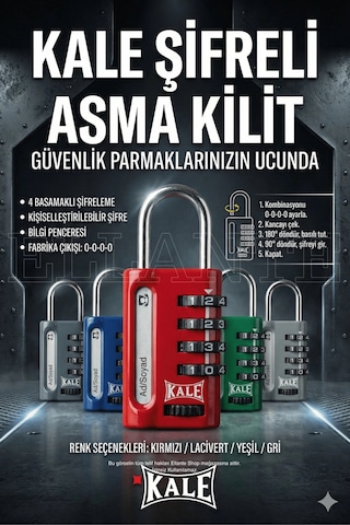 Kale Kilit 4 Basamaklı Şifreli Asma Kilit - Yeşil Bilgi Pencereli
