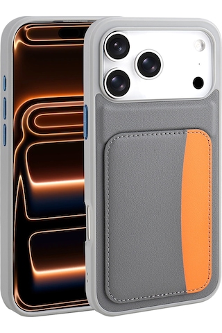 Apple iPhone 17 Pro Max Uyumlu Kartlıklı Süni Deri X-kart Cüzdan Silikon Kapak Koyu Gri