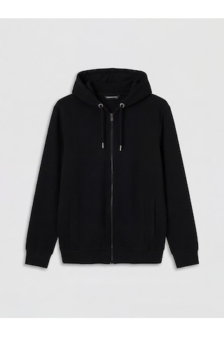 Lcwaıkıkı Classic Siyah Kapüşonlu Erkek Fermuarlı Sweatshirt