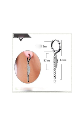 Samdoo Erkekler İçin Gümüş Renkli Tüy Pendanlı Vintage Metal Çember Küpe - Deliksiz Tasarım, Konforlu Taşım, Paslanmaz Çelik Malzeme Diğer