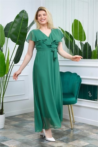 Kadın Melek Kol Uzun Şifon Elbise Dpmkts001 Yeşil