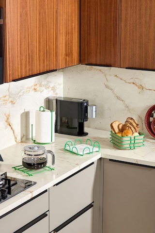 4'lü Yeşil Servis Sunum Seti, Peçetelik, Kağıt Havluluk, Kare Ekmeklik, Nihale - Metal