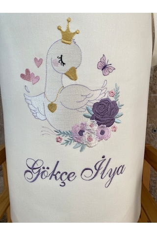 Hs Home Baby Kuğu Nakışlı Çamaşır & Oyuncak Sepeti