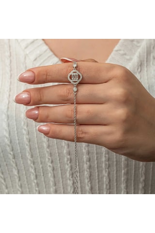 Gümüş Yonca Baget Taşlı Kadın Bileklik Gümüş