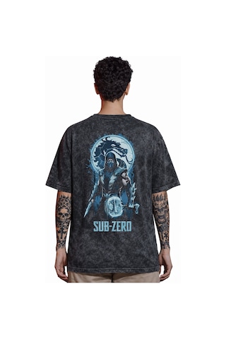 Tasarım Sub-zero Mortal Kombat Anime Sırt Baskılı Unisex Oversize Siyah