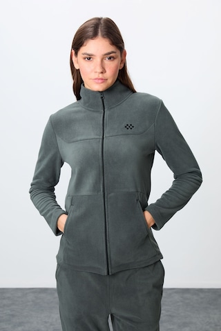 Tommy Life Haki Kalın Yumuşak Dokulu Dik Yaka Oversize Nakışlı Polar Kadın Eşofman Takım -95339 Haki
