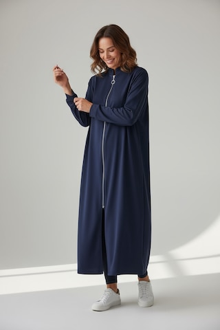 Kadın Önü Fermuarlı Kolu Manşetli Gizli Cepli Mevsimlik Kap Lacivert