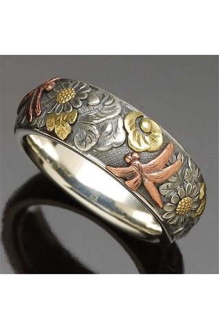 Kadın Vintage Yusufçuk Ayçiçeği Yüzük Benzersiz Nişan Alyans Band Yıldönümü Hediye Takı Boyutu 5-11 11 Çok Renkli