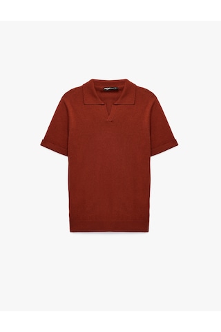 Koton Regular Fit Kısa Kollu Keten Karışımlı Polo Yaka Triko Tişört Kiremit 6sam70030ht