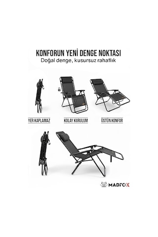 Madfox Easyrest Katlanır Şezlong Sandalye Siyah Siyah
