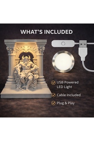 Mitolojinin Gücü: Zeus Heykeli Led Lamba Usb Dekoratif Gece Lambası Çok Rekli - Beyaz