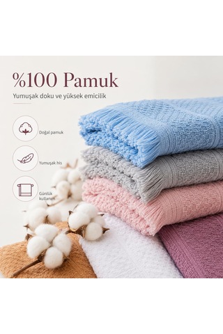 Sogud Valmia 6'lı Mutfak Havlusu Seti -%100 Pamuk Püsküllü Geomet Çok Renkli