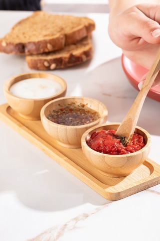 Porsima 2078 3lü Ahşap Bambu Standlı Kase Çerezlik