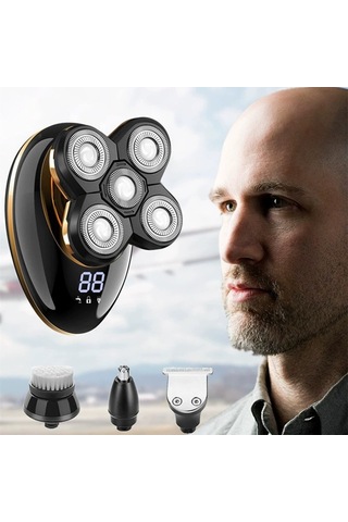 Vkemall Çok Amaçlı Şarjlı Elektrikli Tıraş Makinesi, Su Geçirmez, Dijital Ekranlı, 5 Başlık Siyah Altın Set