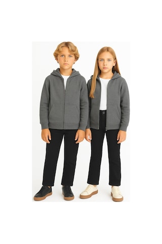 Kız - Erkek Çocuk Basic Fermuarlı Kalın 3 İplik Kışlık Okul Sweat Ak1815 Antrasit