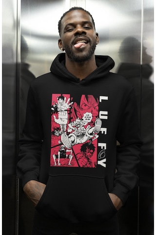 Sevbano Monkey D. Luffy One Piece Baskılı Unisex Oversize Anime Karakter Siyah