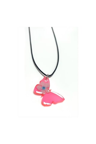 Kartopu - 872 - Çiçeği Kelebek Epoksi - Csmo-tex - Kolye-açık Pembe