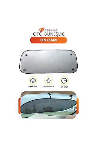 Araç Ön Cam Güneşlik Katlanabilir 100x50 Cm Vantuzlu Uv Koruyucu Oto Perde