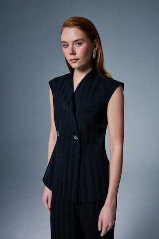 Sateen Anna Çizgili Yelek - Siyah-137101 Siyah