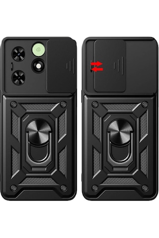 Tecno Spark 20c İle Uyumlu Kılıf Magnetik Standlı Kamera Korumalı Sürgülü Kapak