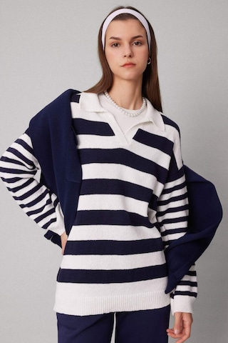 Defacto Regular Fit Çizgili Polo Yaka Tişört Tunik C2850AX24SPNV243 Lacivert