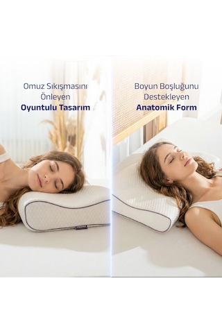 Dualsupport Amerikan Model Visco Boyun Yastığı Sırt Üstü & Yan Yatanlar İçin Omuz Oyuntulu Ortopedik 60x38x10/9cm Beyaz
