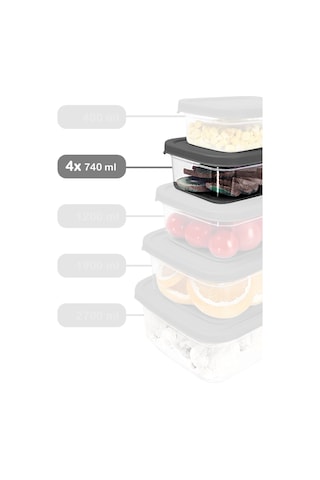 Meleni Home Dikdörtgen Mikrodalgaya Uygun Düzenleyici Organizer Erzak Saklama Kabı Gri 740 ML 4 Adet Gri