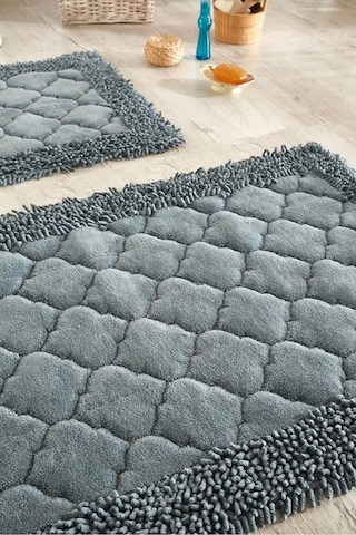 Cotton Special 2'li Pamuklu Klozet Takımı Gri Banyo Paspas Seti Klozet Takımı Renkli