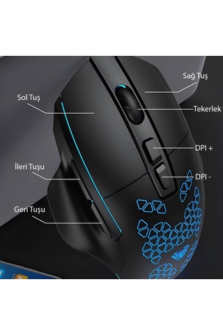 Aula F812 7200 DPI RGB 7 Tuşlu Makro Optik Oyuncu Mouse