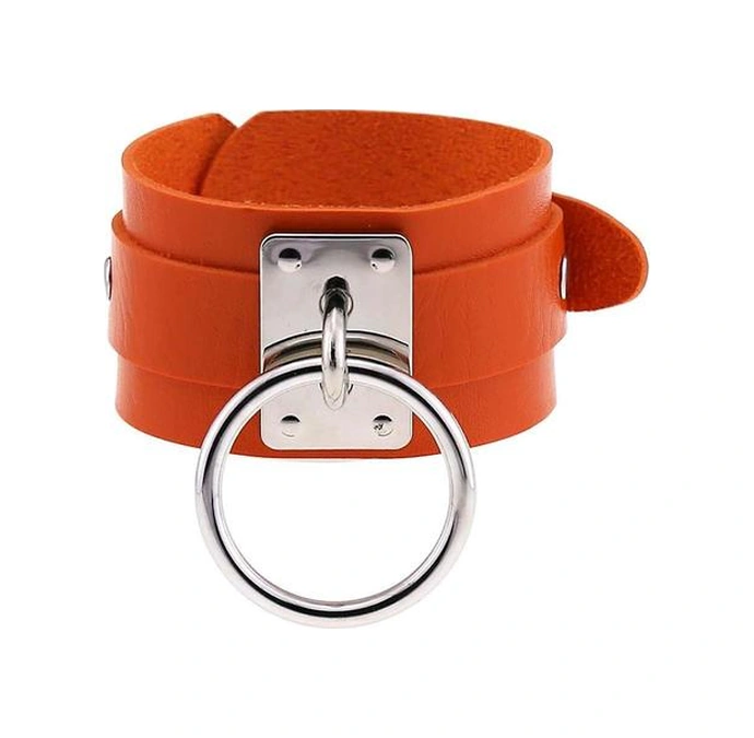 El Yapımı Gotik Punk Deri Bilezikler, Kadınlar Ve Amp Amp Erkekler Metal O-yuvarlak Bileklik Gümüş Turuncu Altın - Gümüş