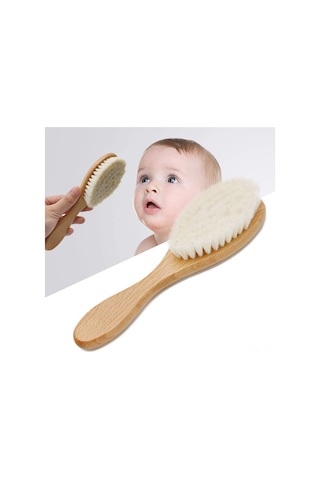 Vkemall Ağaç Saplı Yumuşak Yün Bebek Saç Fırçası - Kuru Saç Bakımı Ve Kafa Derisi Masajı İçin Güvenli Kullanım
