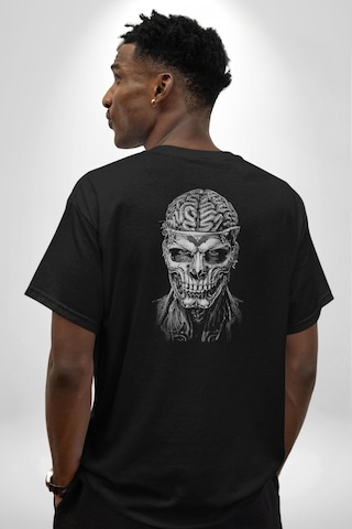 İnsan Beyni Korku Sineması Pamuklu Unisex Oversize Sırt Dijital Baskılı Siyah T-shirt Siyah