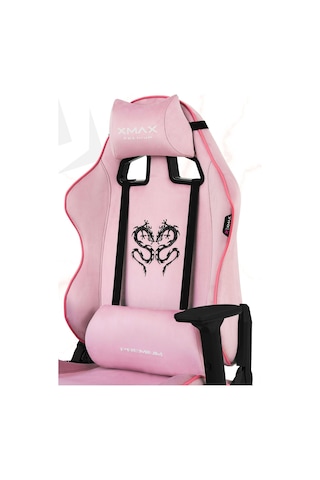 Rio Balerion Terletmez Kadife Kumaş Pembe Gaming Oyuncu Koltuğu -9 Beyaz