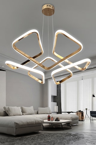 Dron Köşeli Modern Sarkıt Led Avize - Salon & Oturma Odası Avizesi - - Kumandalı / Gold Gold