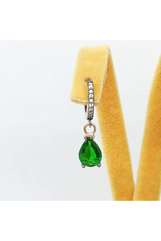 Firuze Gümüş Damla Yeşil Zirkon Taşlı Gümüş Küpe F1600577