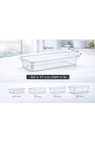 1/3 Gn Şeffaf Polikarbon Gastronom Küvet 32x17 Cm 15 Cm Derinlik