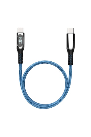Micflip A08 Dijital Led Ekranlı Type-c To Type-c Pd Data Ve Şarj Kablosu 140w 1m Mavi