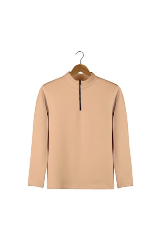 Terapi Men Erkek Krem Yarım Fermuarlı Basic Düz Sweatshirt Krem